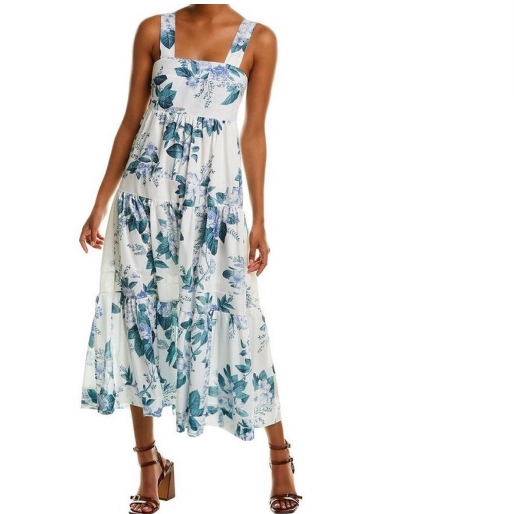 BEULAH A-line Blue/Green Floral Midi Dress